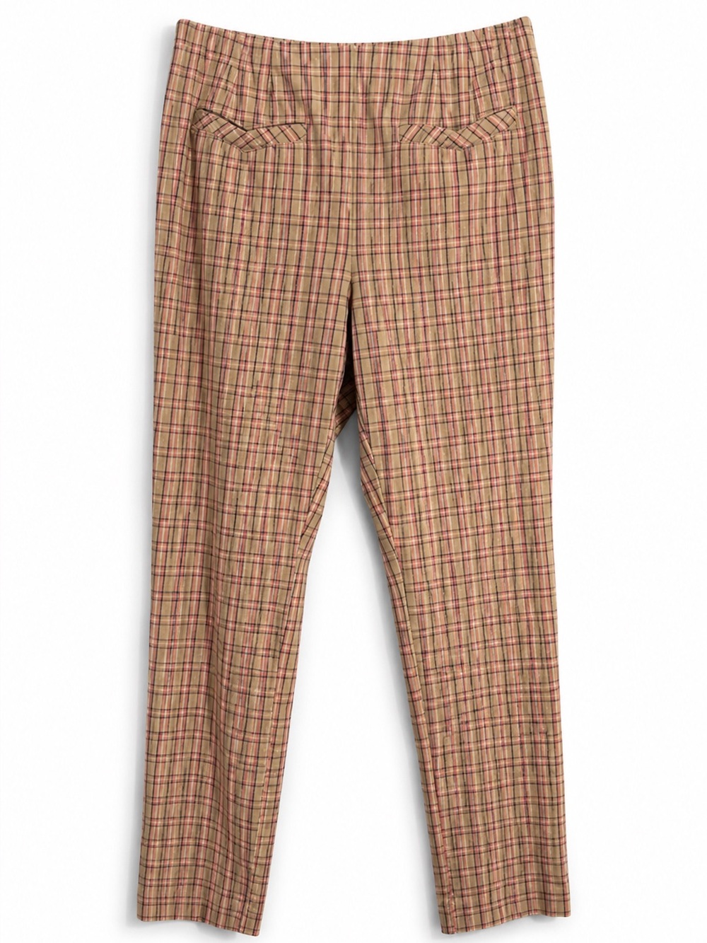 Essential Slim By Anthropologie Tan And Pink Plaid Pants Womens Size 4